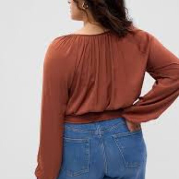 GAP copper brown button-front smocked hem top (L) - NWOT - Picture 4 of 6